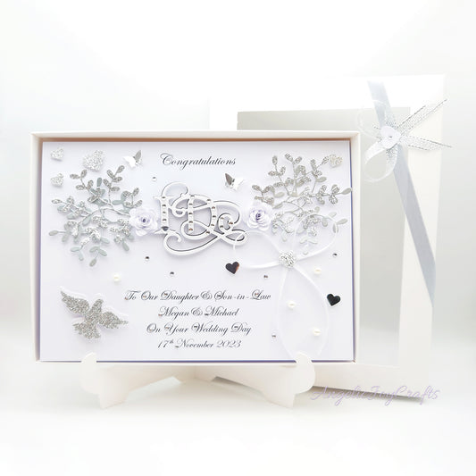 Handmade Personalised 3D Wedding Card with Floral Branches & I Do + Complimentary Gift Box | Anniversary | Wedding | Engagement