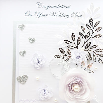 Handmade Personalised 3D Wedding Card with Floral Frame & Plaque + Complimentary Gift Box | Anniversary | Wedding | Engagement