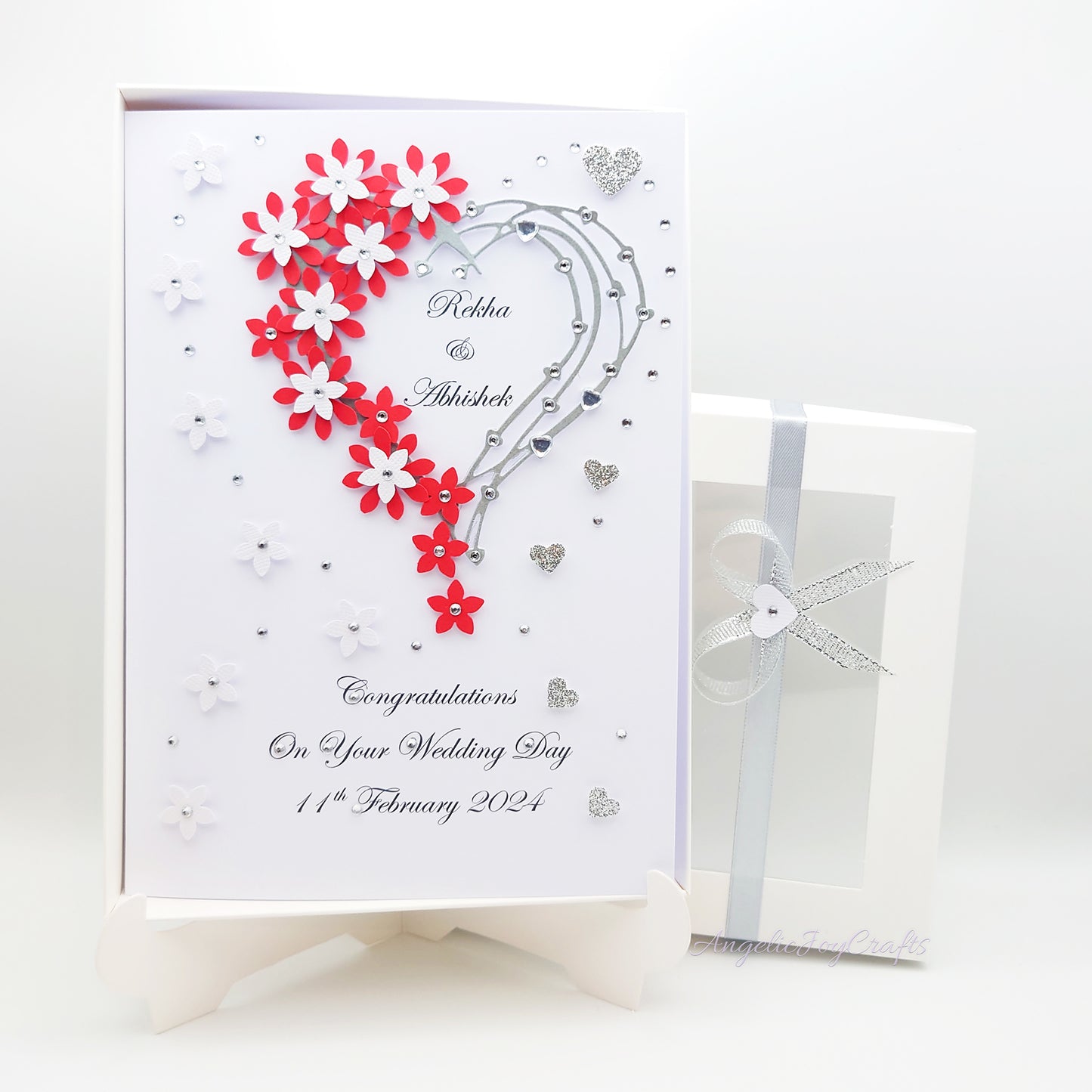 Handmade Personalised 3D Engagement Card with Floral Heart + Complimentary Gift Box | Anniversary | Wedding | Engagement