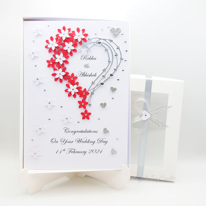 Handmade Personalised 3D Engagement Card with Floral Heart + Complimentary Gift Box | Anniversary | Wedding | Engagement