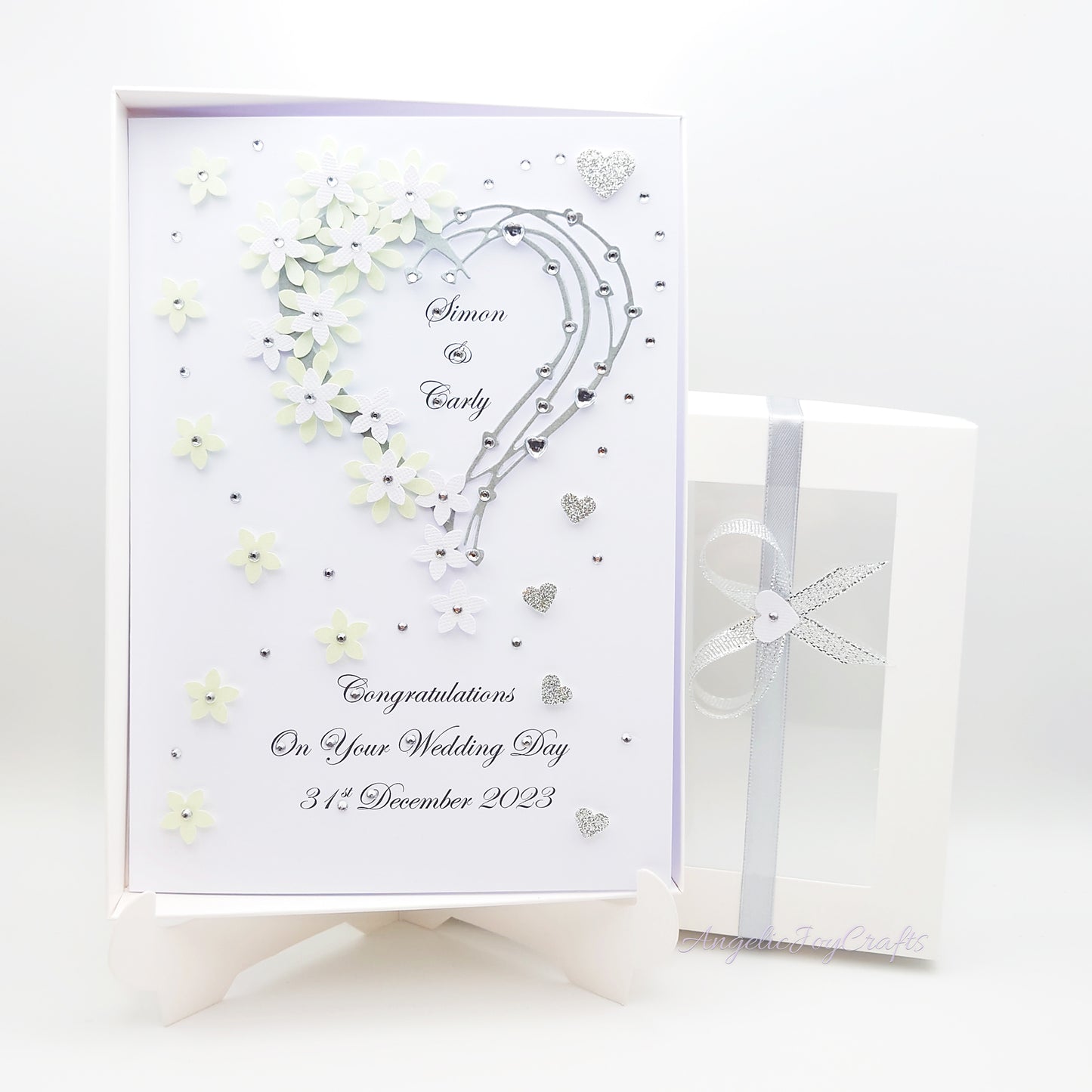Handmade Personalised 3D Engagement Card with Floral Heart + Complimentary Gift Box | Anniversary | Wedding | Engagement