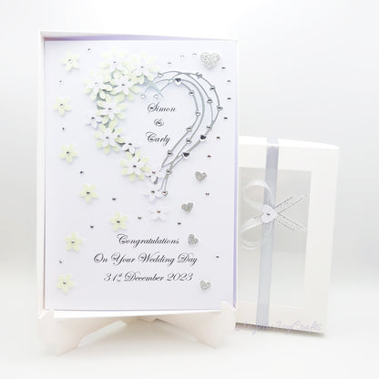 Handmade Personalised 3D Engagement Card with Floral Heart + Complimentary Gift Box | Anniversary | Wedding | Engagement