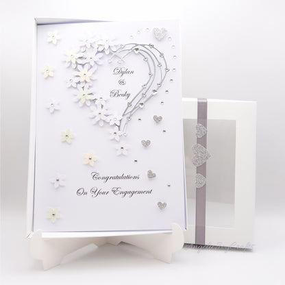 Handmade Personalised 3D Engagement Card with Floral Heart + Complimentary Gift Box | Anniversary | Wedding | Engagement