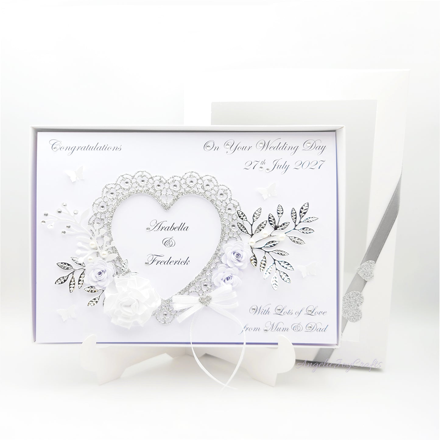 Handmade Personalised 3D Engagement Card with Ornate Floral Heart & Bow + Complimentary Gift Box | Anniversary | Wedding | Engagement