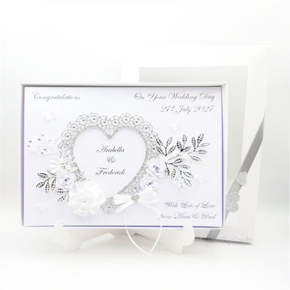Handmade Personalised 3D Engagement Card with Ornate Floral Heart & Bow + Complimentary Gift Box | Anniversary | Wedding | Engagement