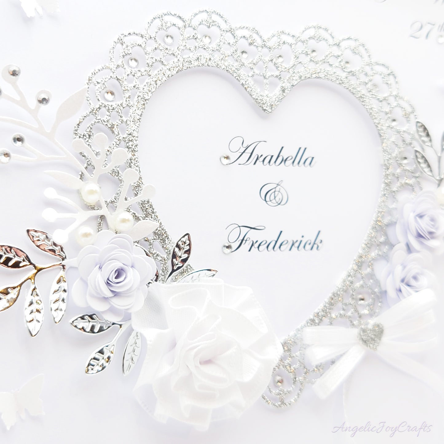 Handmade Personalised 3D Engagement Card with Ornate Floral Heart & Bow + Complimentary Gift Box | Anniversary | Wedding | Engagement