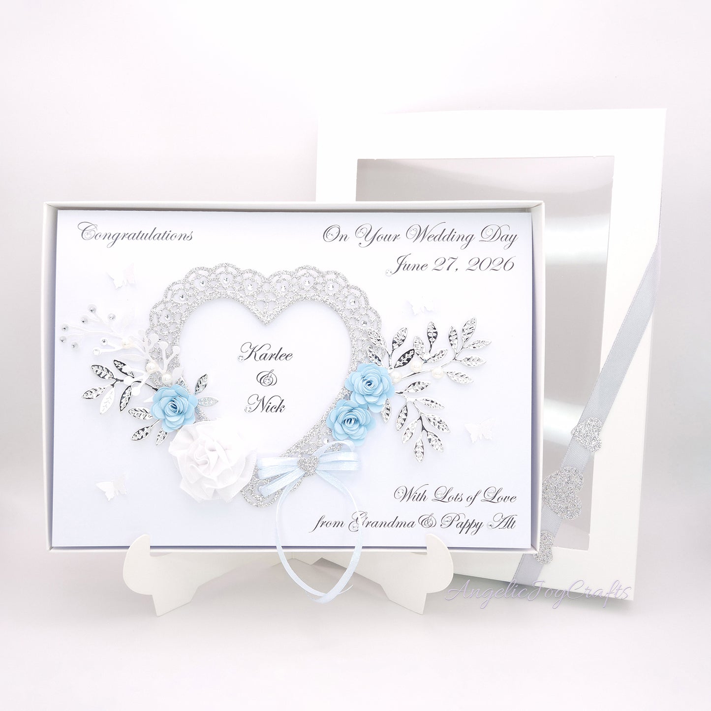 Handmade Personalised 3D Engagement Card with Ornate Floral Heart & Bow + Complimentary Gift Box | Anniversary | Wedding | Engagement