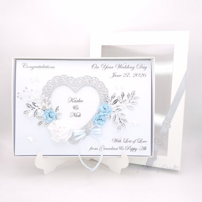 Handmade Personalised 3D Engagement Card with Ornate Floral Heart & Bow + Complimentary Gift Box | Anniversary | Wedding | Engagement