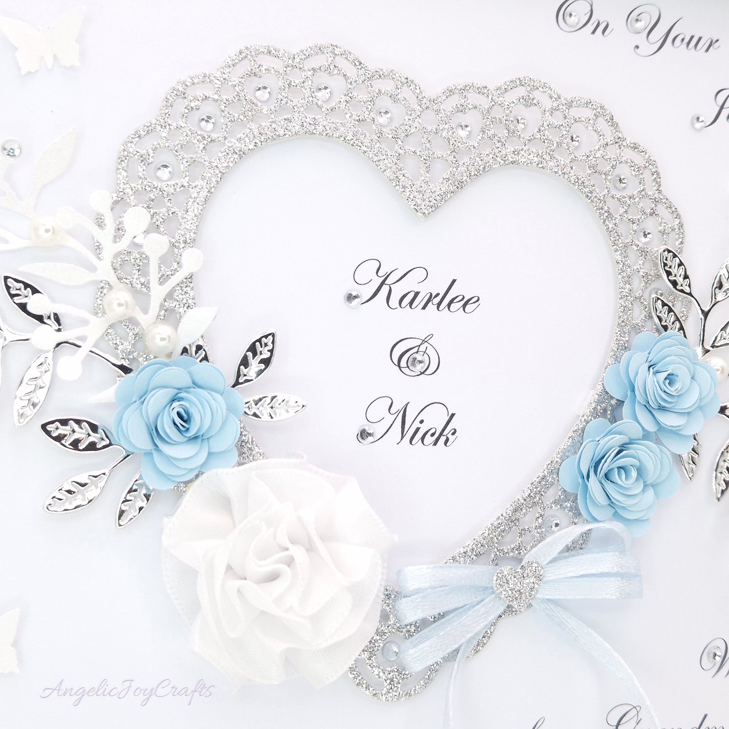 Handmade Personalised 3D Engagement Card with Ornate Floral Heart & Bow + Complimentary Gift Box | Anniversary | Wedding | Engagement