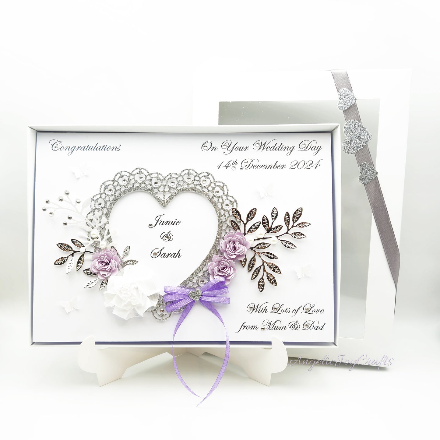 Handmade Personalised 3D Engagement Card with Ornate Floral Heart & Bow + Complimentary Gift Box | Anniversary | Wedding | Engagement