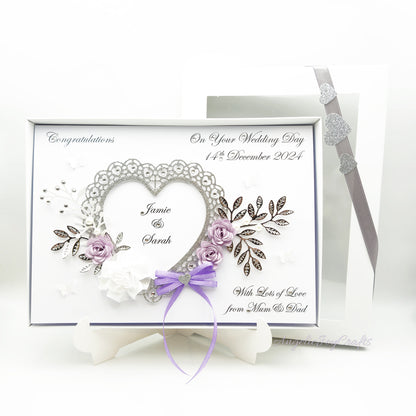 Handmade Personalised 3D Engagement Card with Ornate Floral Heart & Bow + Complimentary Gift Box | Anniversary | Wedding | Engagement