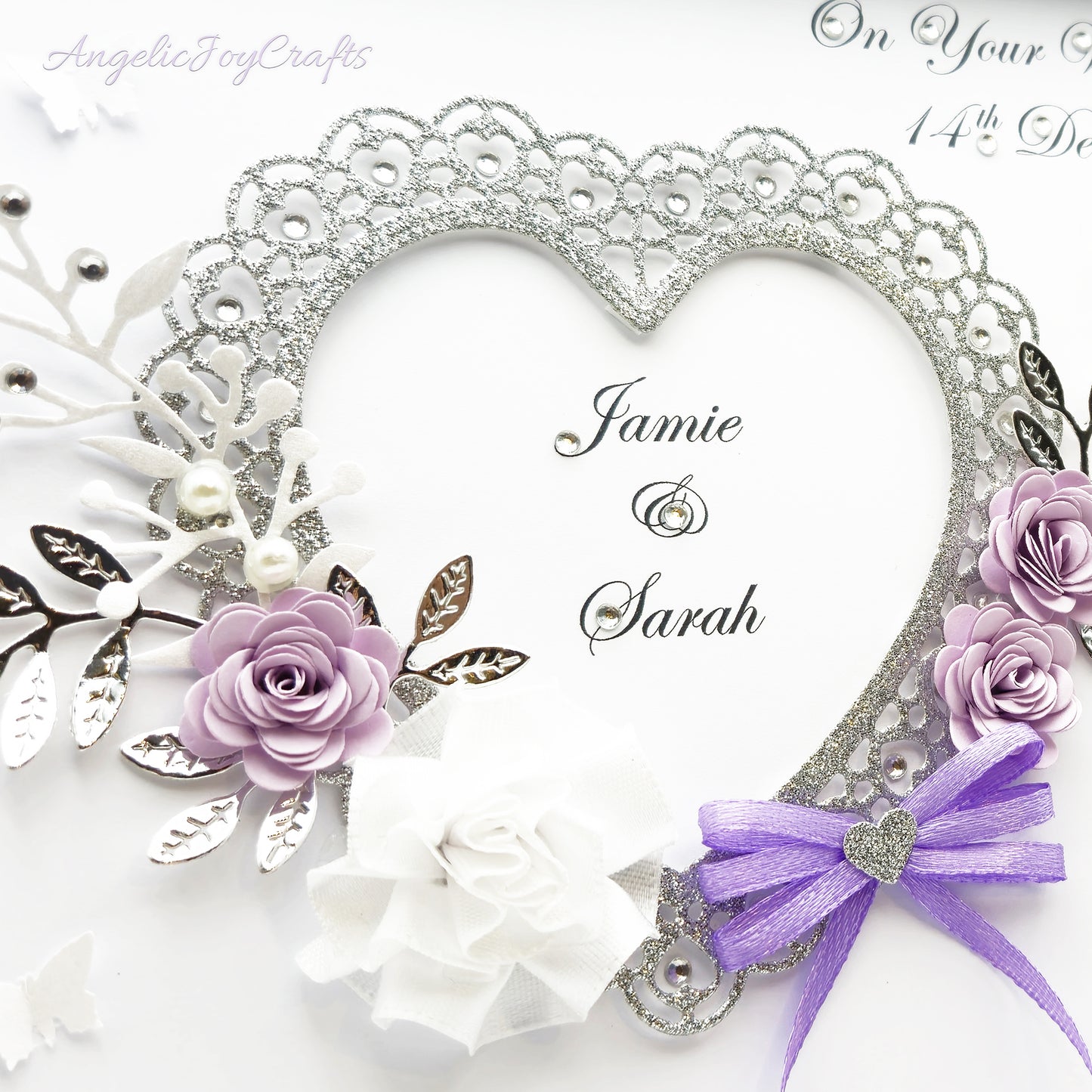 Handmade Personalised 3D Engagement Card with Ornate Floral Heart & Bow + Complimentary Gift Box | Anniversary | Wedding | Engagement