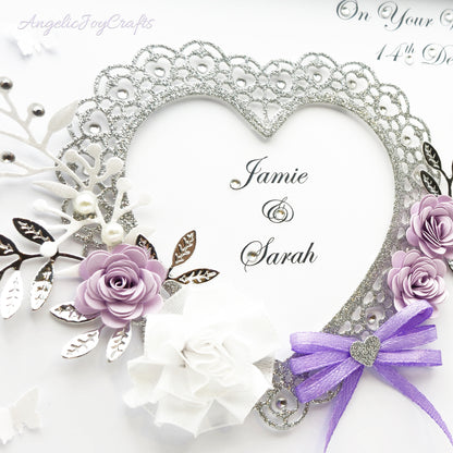 Handmade Personalised 3D Engagement Card with Ornate Floral Heart & Bow + Complimentary Gift Box | Anniversary | Wedding | Engagement