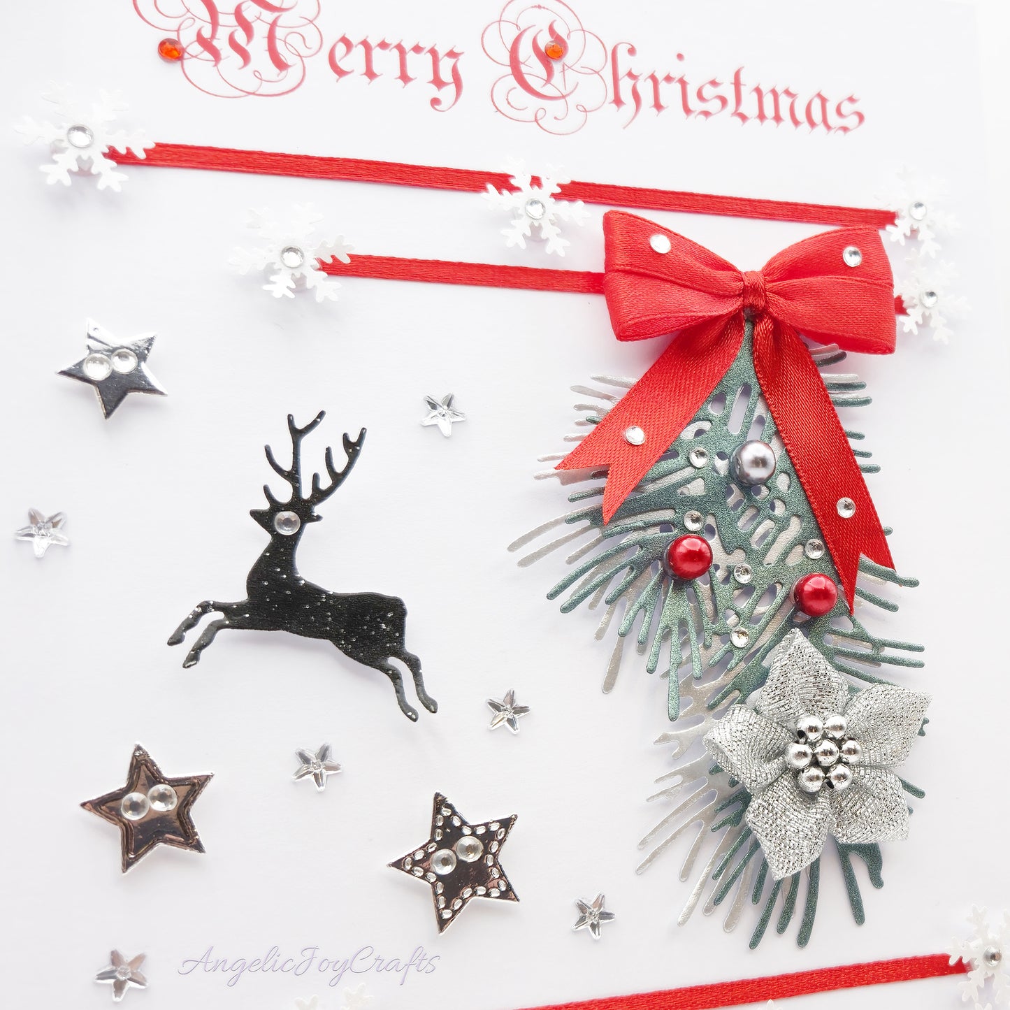 Handmade Personalised 3D Christmas Card with Spruce Branch & Buck + Complimentary Gift Box | Christmas | Noel | New Year
