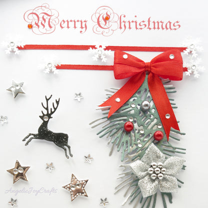 Handmade Personalised 3D Christmas Card with Spruce Branch & Buck + Complimentary Gift Box | Christmas | Noel | New Year