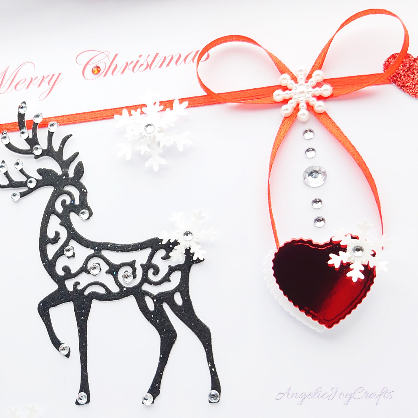 Handmade Personalised 3D Christmas Card with Deer, Bows & Wooden Snowflake + Complimentary Gift Box | Christmas | Noel | New Year