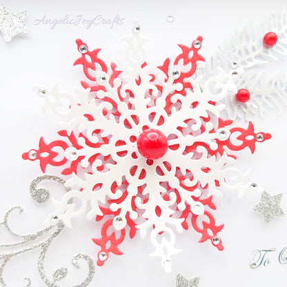 Handmade Personalised 3D Christmas Card with Ornate Snowflakes + Complimentary Gift Box | Christmas | Noel | New Year