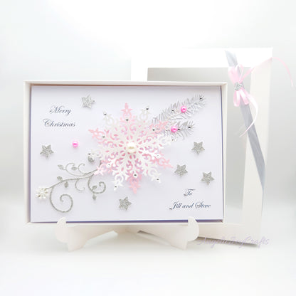 Handmade Personalised 3D Christmas Card with Ornate Snowflakes + Complimentary Gift Box | Christmas | Noel | New Year