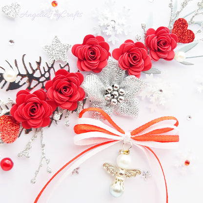 Handmade Personalised 3D Christmas Card with Floral Wreath & Bow + Complimentary Gift Box | Christmas | Noel | New Year