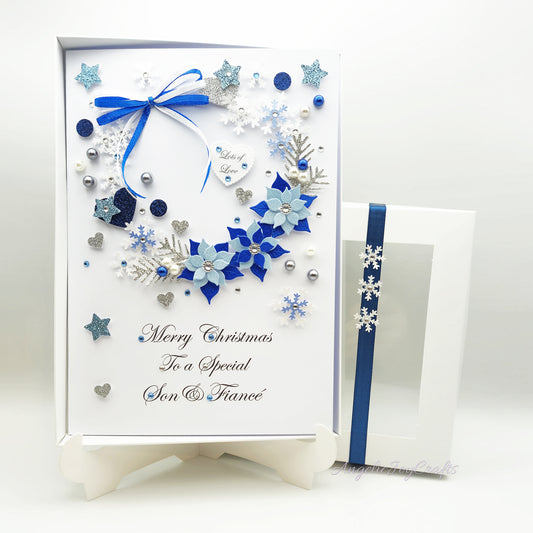 Handmade Personalised 3D Christmas Card with Floral Wreath & Bow + Complimentary Gift Box | Christmas | Noel | New Year