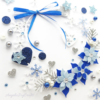 Handmade Personalised 3D Christmas Card with Floral Wreath & Bow + Complimentary Gift Box | Christmas | Noel | New Year