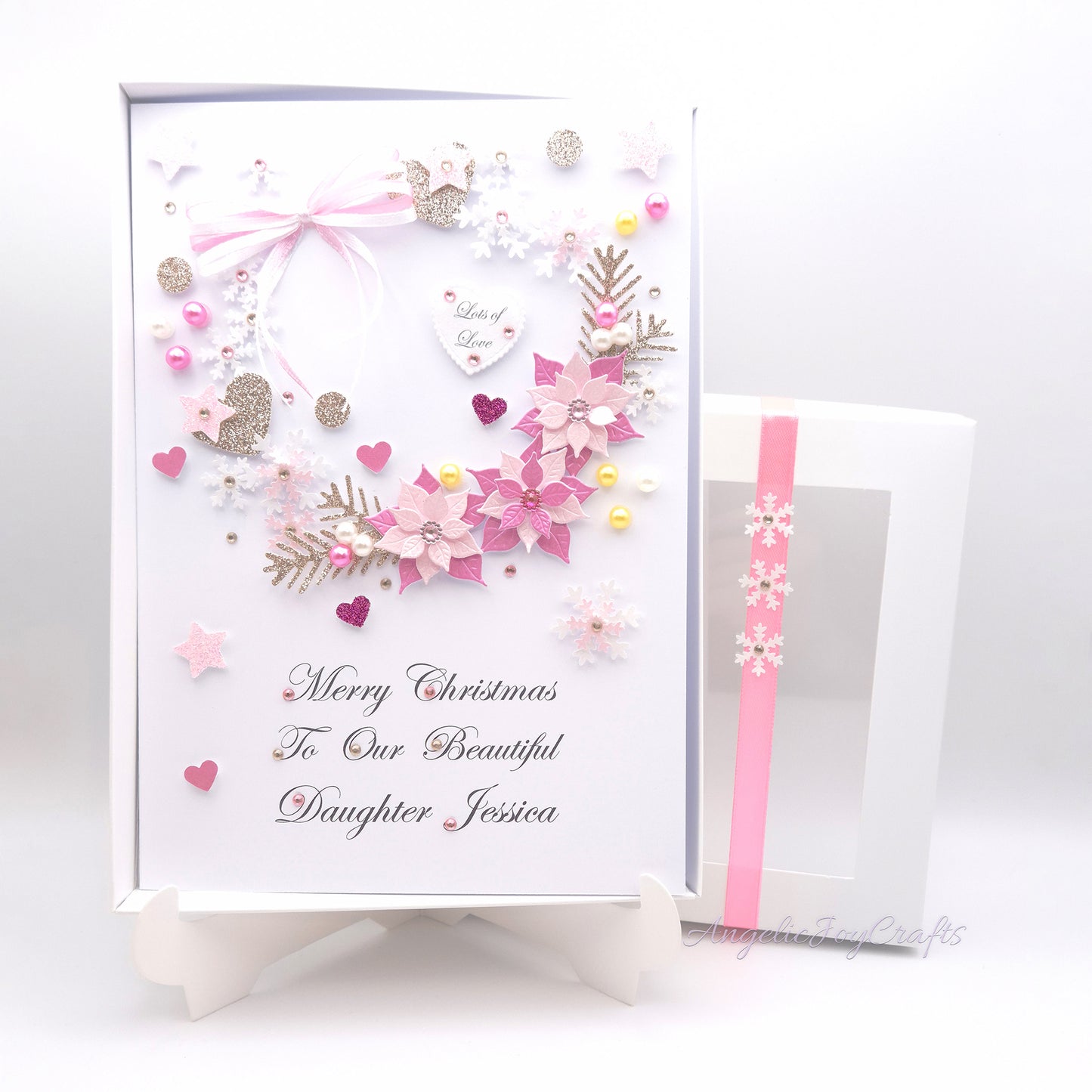 Handmade Personalised 3D Christmas Card with Floral Wreath & Bow + Complimentary Gift Box | Christmas | Noel | New Year
