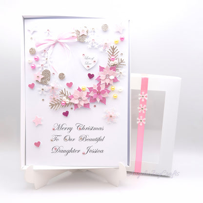 Handmade Personalised 3D Christmas Card with Floral Wreath & Bow + Complimentary Gift Box | Christmas | Noel | New Year
