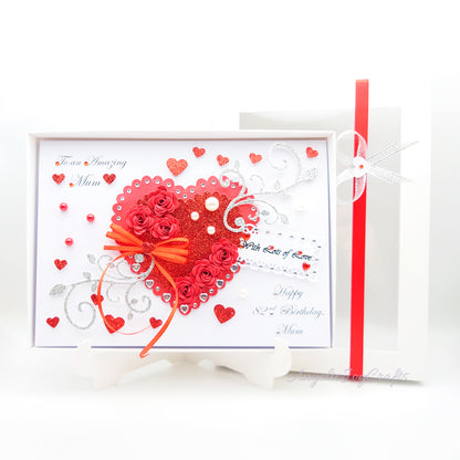 Handmade Personalised 3D Birthday Card with Flower Heart & Bow + Complimentary Gift Box | Birthday | Mother's Day | Valentine's Day