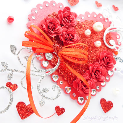 Handmade Personalised 3D Birthday Card with Flower Heart & Bow + Complimentary Gift Box | Birthday | Mother's Day | Valentine's Day