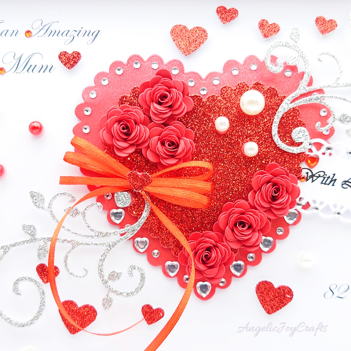 Handmade Personalised 3D Birthday Card with Flower Heart & Bow + Complimentary Gift Box | Birthday | Mother's Day | Valentine's Day