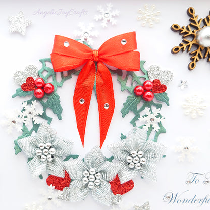Handmade Personalised 3D Christmas Card with Ornate Wreath & Wooden Snowflakes + Complimentary Gift Box | Christmas | Noel | New Year