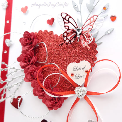 Handmade Personalised 3D Valentine's Day Card with Floral Heart & Butterfly + Complimentary Gift Box | Valentine's Day