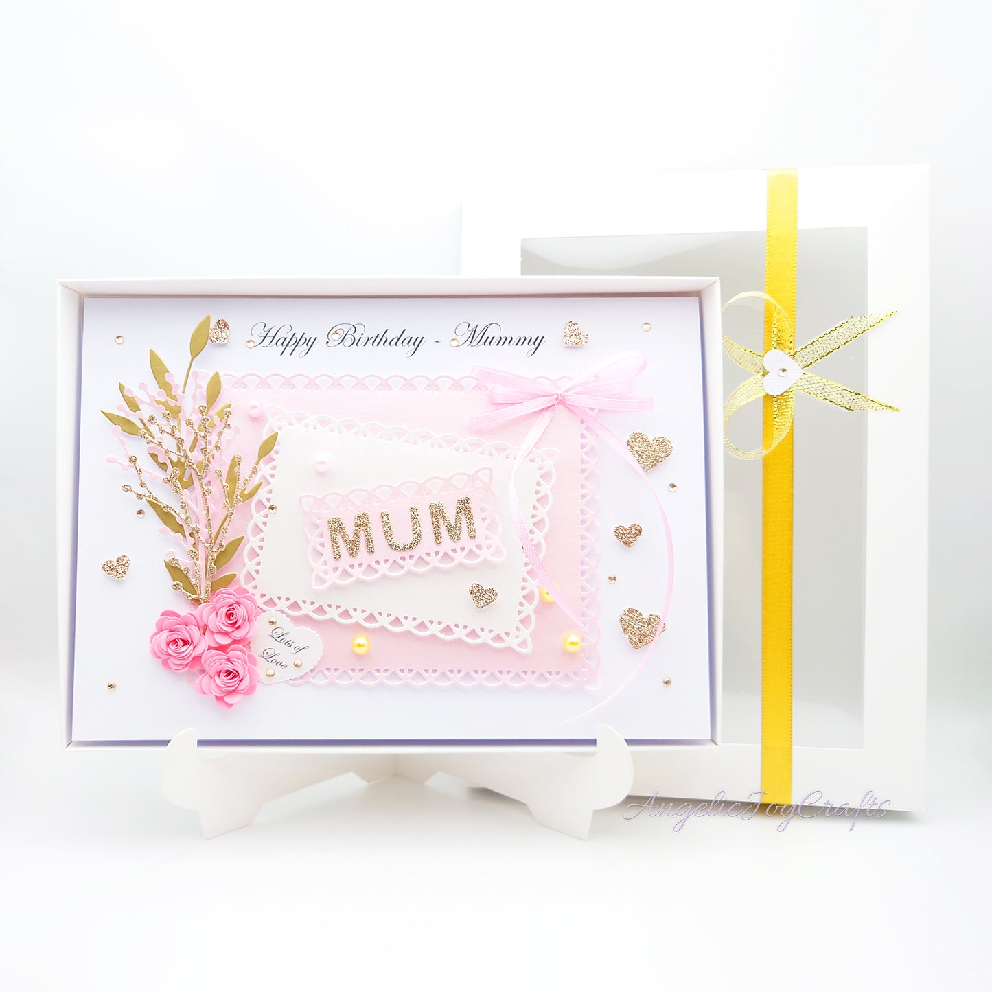 Handmade Personalised 3D Birthday Day Card with Floral Frame & Bow + Complimentary Gift Box | Birthday | Mother's Day