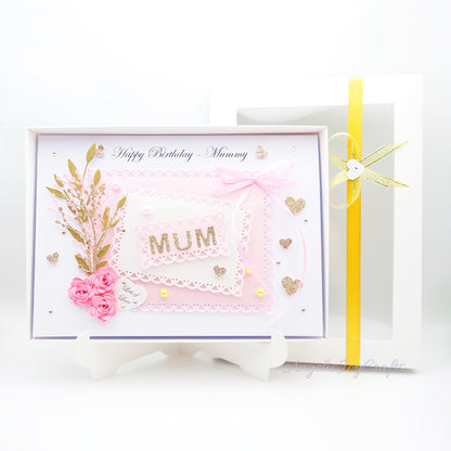 Handmade Personalised 3D Birthday Day Card with Floral Frame & Bow + Complimentary Gift Box | Birthday | Mother's Day