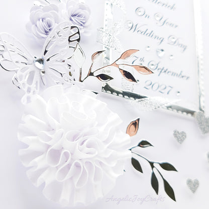 Handmade Personalised 3D Wedding Card with Flowers, Champagne & Framed Momento + Complimentary Gift Box | Anniversary | Wedding | Engagement