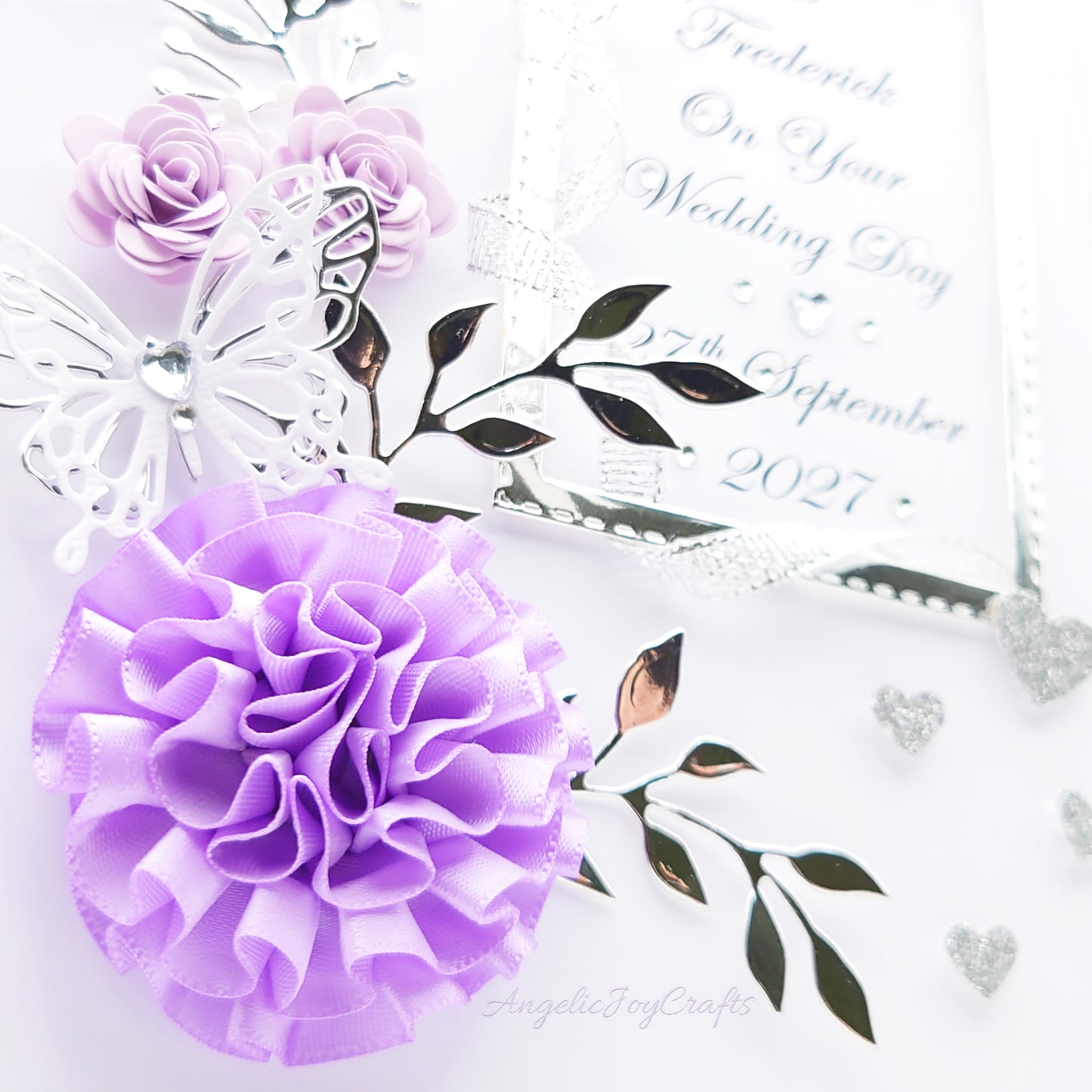 Handmade Personalised 3D Wedding Card with Flowers, Champagne & Framed Momento + Complimentary Gift Box | Anniversary | Wedding | Engagement