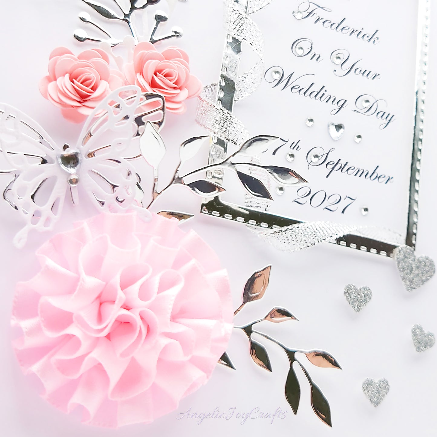 Handmade Personalised 3D Wedding Card with Flowers, Champagne & Framed Momento + Complimentary Gift Box | Anniversary | Wedding | Engagement
