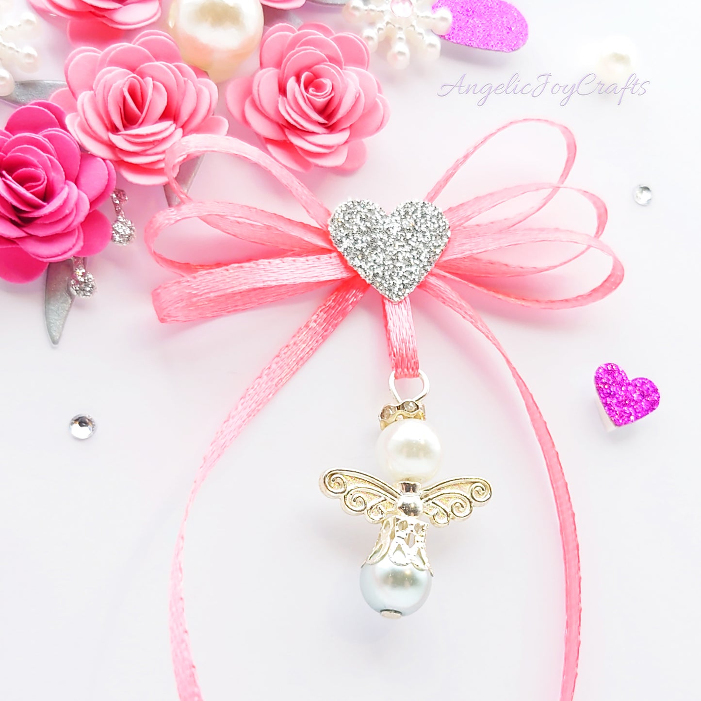 Handmade Personalised 3D Valentine's Day Card with Flower Branch & Angel Charm + Complimentary Gift Box | Birthday | Mother's Day