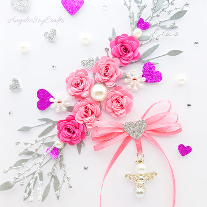 Handmade Personalised 3D Valentine's Day Card with Flower Branch & Angel Charm + Complimentary Gift Box | Birthday | Mother's Day