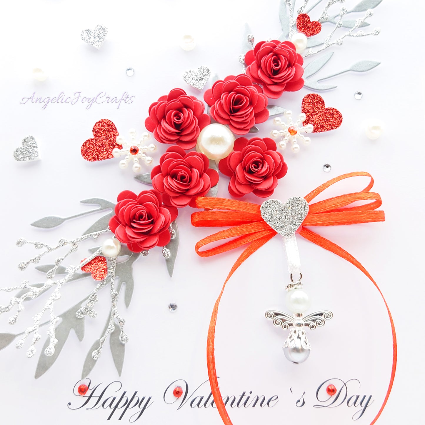 Handmade Personalised 3D Valentine's Day Card with Flower Branch & Angel Charm + Complimentary Gift Box | Birthday | Mother's Day