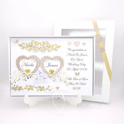 Handmade Personalised 3D Wedding Card with Hearts & Floral Branches + Complimentary Gift Box | Anniversary | Wedding | Engagement