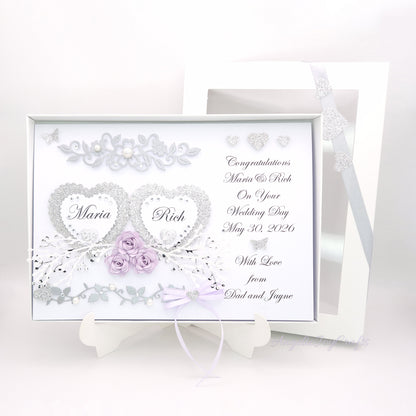 Handmade Personalised 3D Wedding Card with Hearts & Floral Branches + Complimentary Gift Box | Anniversary | Wedding | Engagement