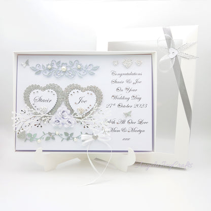 Handmade Personalised 3D Wedding Card with Hearts & Floral Branches + Complimentary Gift Box | Anniversary | Wedding | Engagement