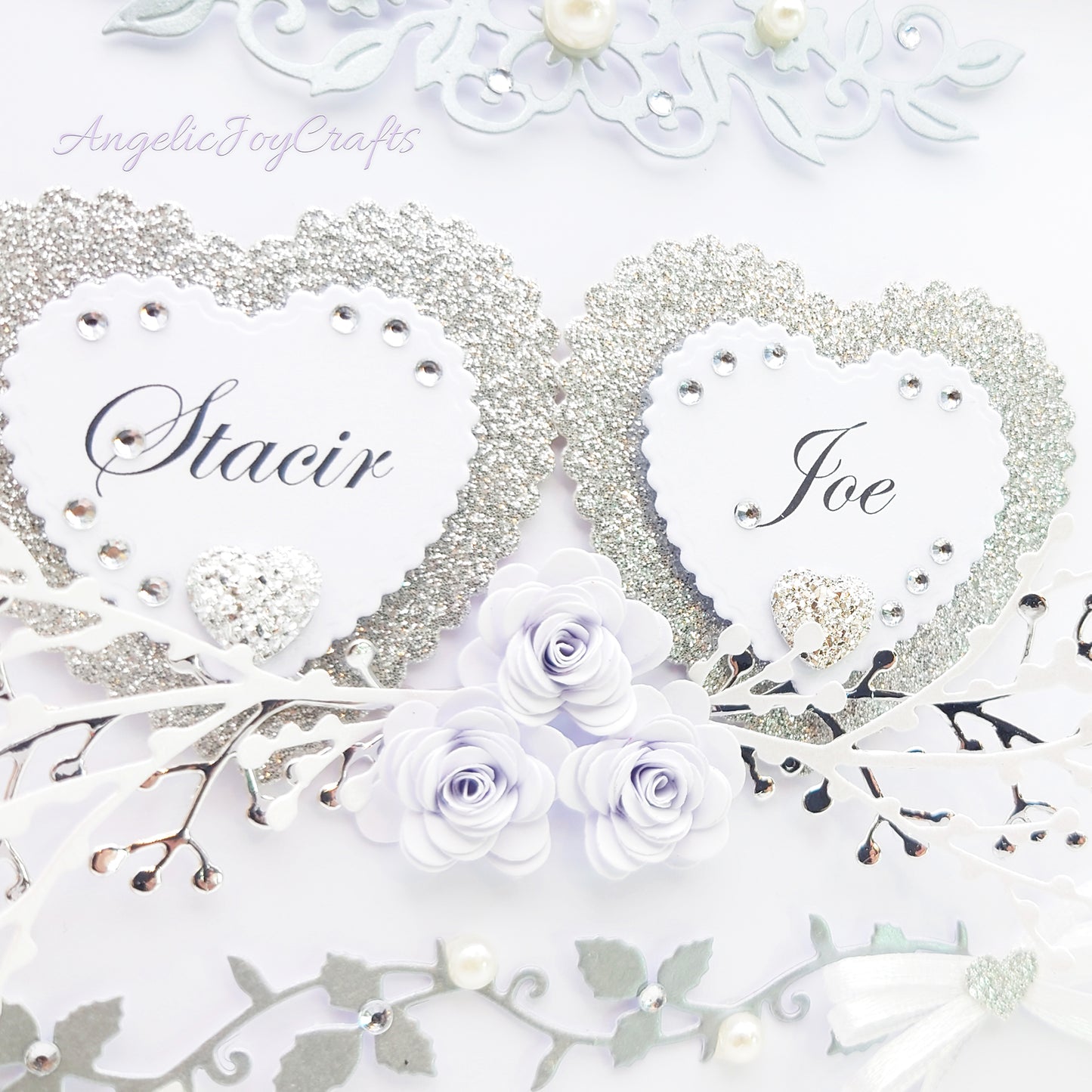 Handmade Personalised 3D Wedding Card with Hearts & Floral Branches + Complimentary Gift Box | Anniversary | Wedding | Engagement