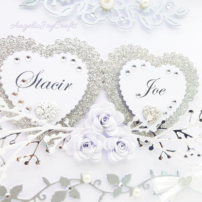 Handmade Personalised 3D Wedding Card with Hearts & Floral Branches + Complimentary Gift Box | Anniversary | Wedding | Engagement