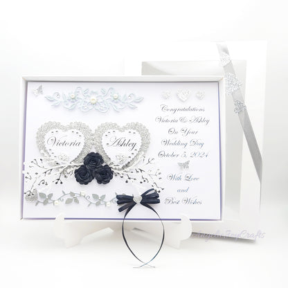 Handmade Personalised 3D Wedding Card with Hearts & Floral Branches + Complimentary Gift Box | Anniversary | Wedding | Engagement