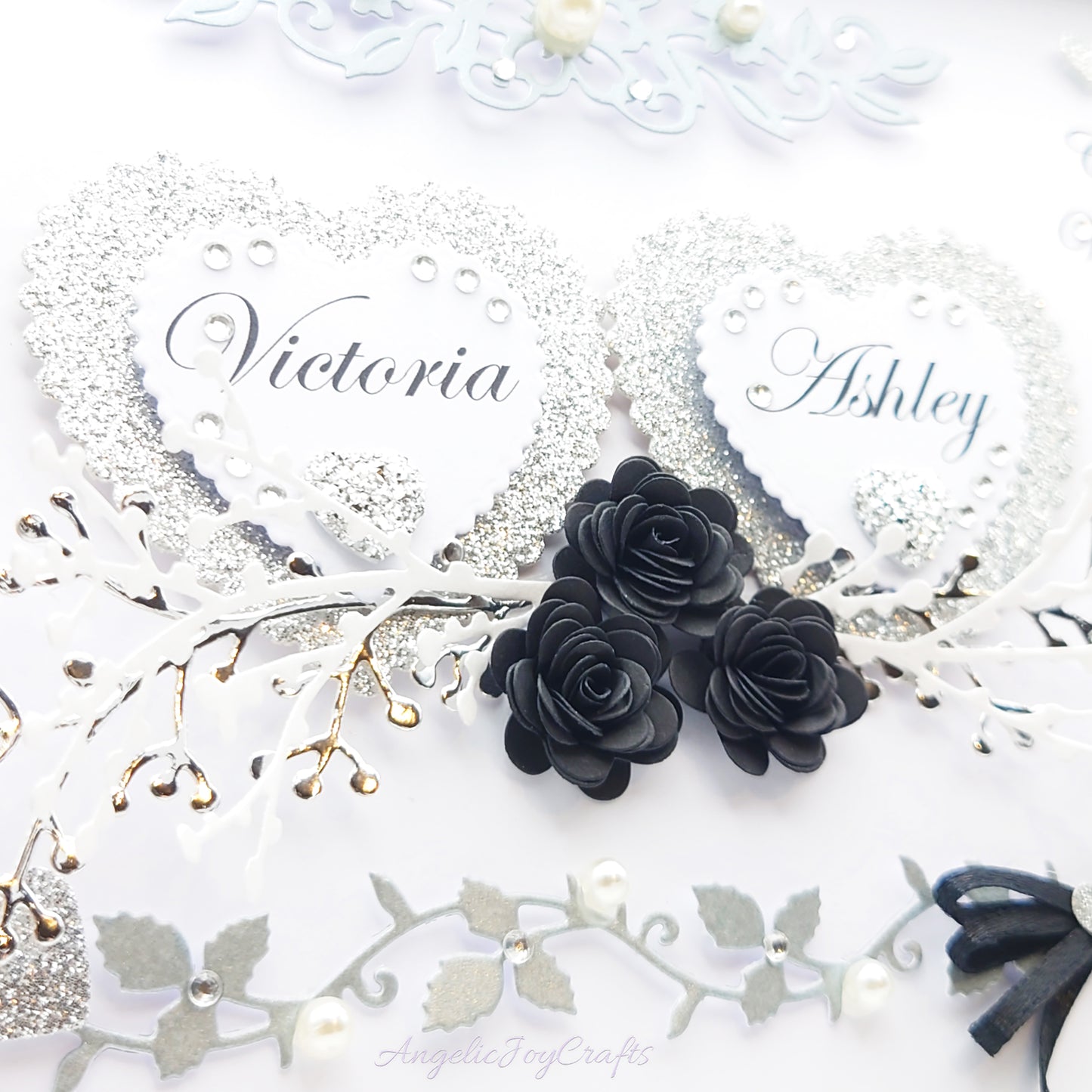 Handmade Personalised 3D Wedding Card with Hearts & Floral Branches + Complimentary Gift Box | Anniversary | Wedding | Engagement