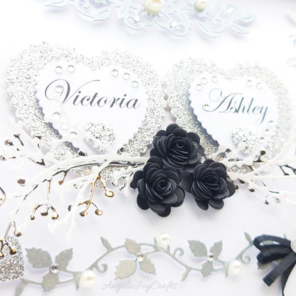 Handmade Personalised 3D Wedding Card with Hearts & Floral Branches + Complimentary Gift Box | Anniversary | Wedding | Engagement