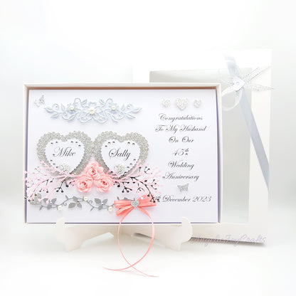 Handmade Personalised 3D Wedding Card with Hearts & Floral Branches + Complimentary Gift Box | Anniversary | Wedding | Engagement
