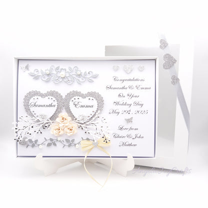 Handmade Personalised 3D Wedding Card with Hearts & Floral Branches + Complimentary Gift Box | Anniversary | Wedding | Engagement